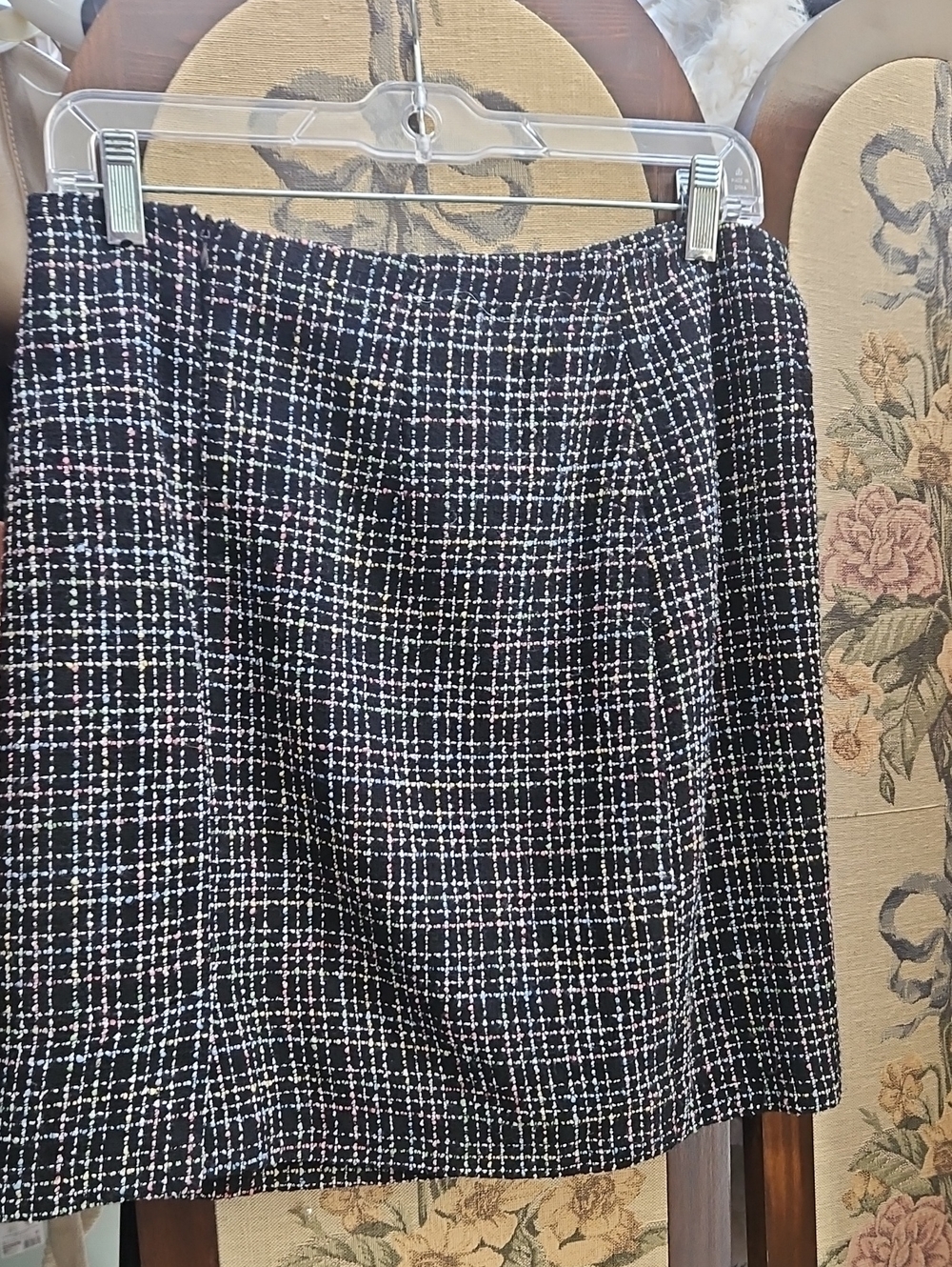 Black Tweed Mini Skirt with Multicolor Thread Detail